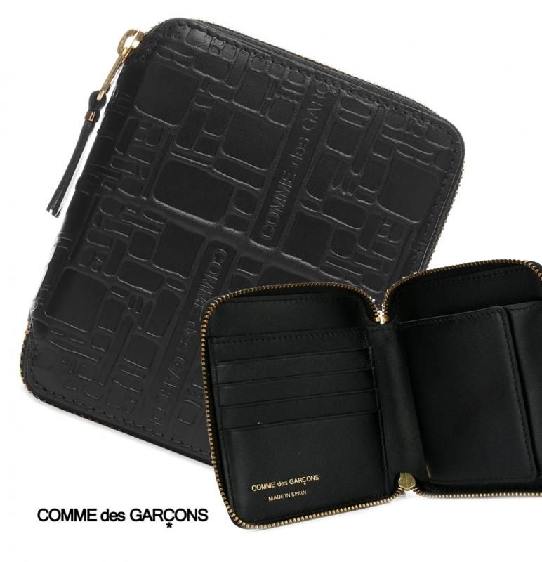 コムデギャルソン(COMME des GARCONS)レザー二つ折り財布 ラウンドファスナー エンボスロゴ EMBOSSED LOGOTYPE  Leather Wallet ブラック SA2100EL