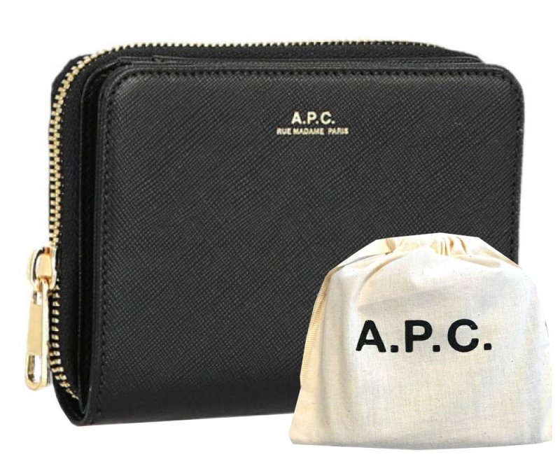 【美品】A.P.C.　コンパクトウォレット　人気ブラックエンボス加工レザー　財布