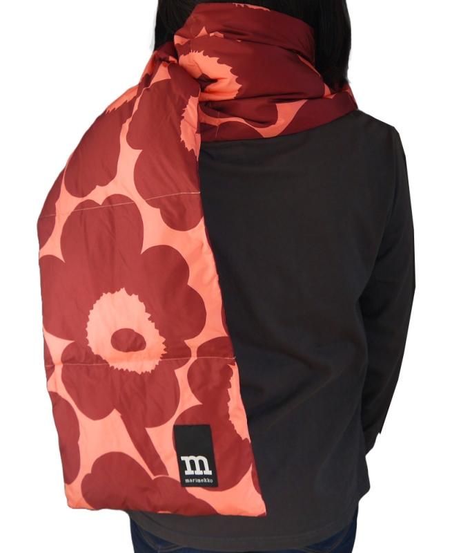 マリメッコ（marimekko）ウニッコ柄 中綿ストール ダークレッド×ピンク/マフラー/ショール/ひざ掛け/Loraine Unikko scarf  091477