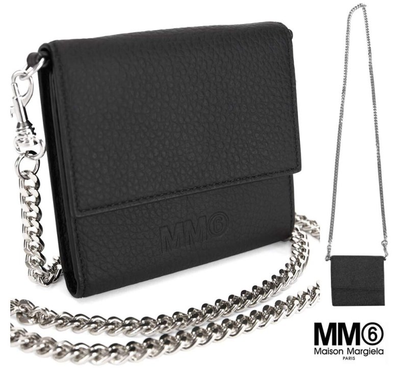 MM6 Maison Margiela チェーンウォレット レザー財布 二つ折り財布 ショルダーチェーン付き S54UI0126 メゾン マルジェラ  エムエムシックス