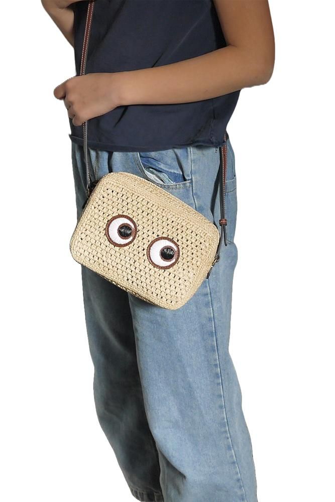 ANYA HINDMARCH アニヤハインドマーチ ラフィア アイズ クロス