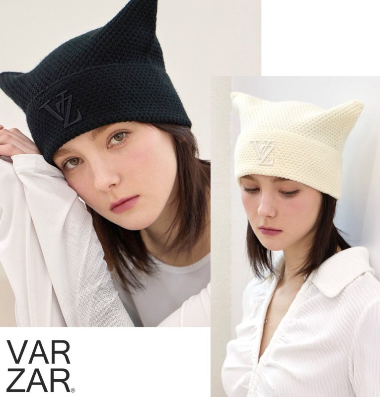 【正規販売店】VARZAR バザール ニットキャップ ニット帽子 スクエアビーニー ロゴ入り 韓国ブランド ホワイト ブラック VZ Square  Beanie 1245 1248