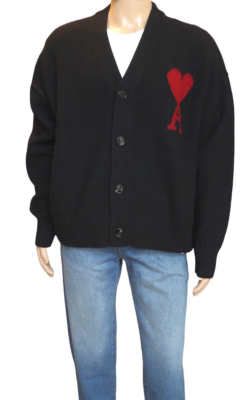 AMI ALEXANDRE MATTIUSSI Ami paris アミ パリス Vネック カーディガン ウール アウター RED AMI DE  COEUR CARDIGAN BFUKC006.018 レディース メンズ 長袖 セーター ハートロゴ