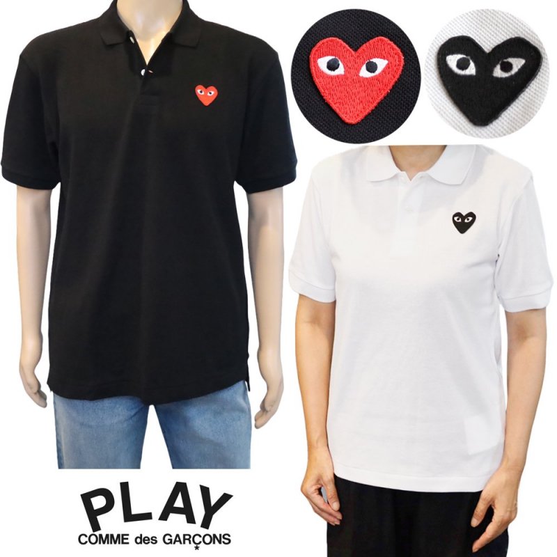 プレイ コムデギャルソン PLAY COMME des GARCONS ポロシャツ レディース メンズ トップス ハート 刺しゅう カットソー  ホワイト ブラック