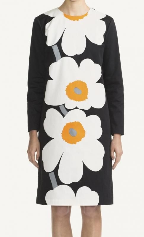 マリメッコ Marimekko ウニッコ柄ワンピース Unikko Woven Lenita ブラック ホワイト オレンジ マリメッコ Marimekko ウニッコ柄ワンピース Unikko Woven Lenita ブラック ホワイト オレンジ