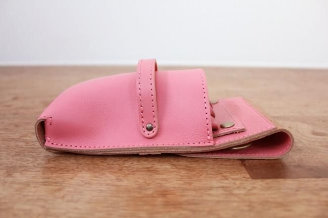 シザーケースSimple5丁プレミアムピンク革フタあり - シザー