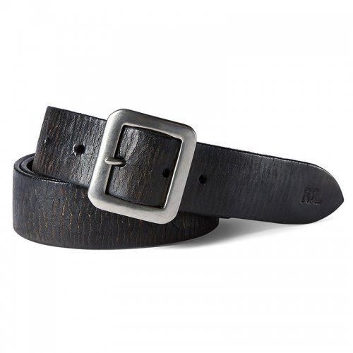 Double RLHAND-BURNISHED LEATHER BELT(VINTAGE BLACK)