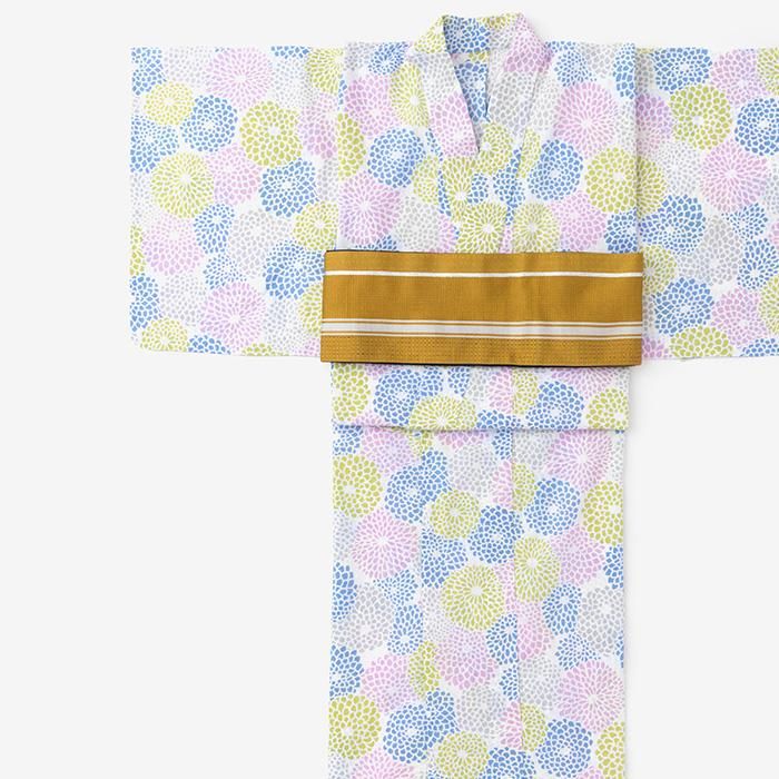 画像の帯つき◇高貴な丸菊づくし涼し流水色浴衣◇新品 呉服店購入 大正