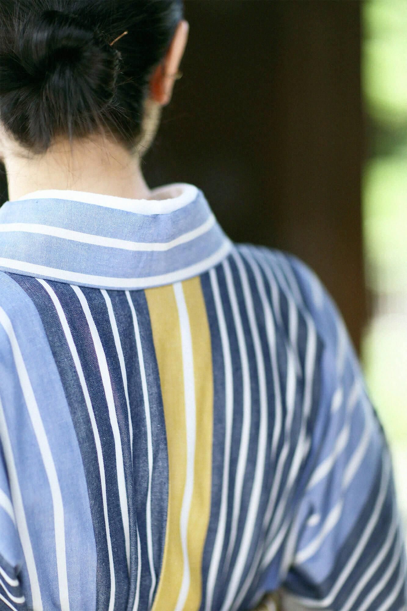 お仕立て別】伊勢木綿（20/20） 着物反物／染流し縞 芥子色