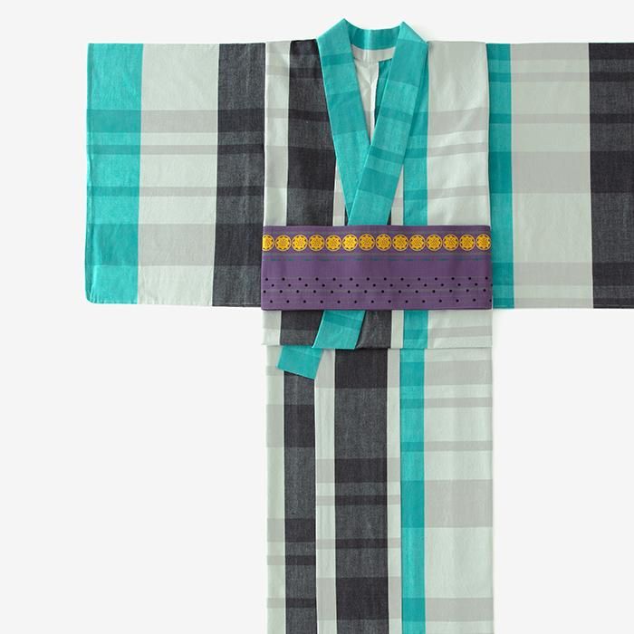お仕立て別】伊勢木綿（20/20） 着物反物／宇治橋格子 花緑青