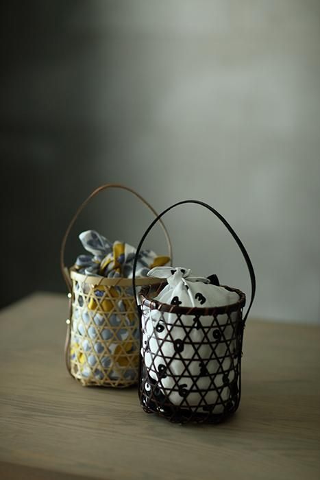 竹製染めカゴ 四ツ目編み 竹かごバッグ 交色/かごバッグ/竹バッグ