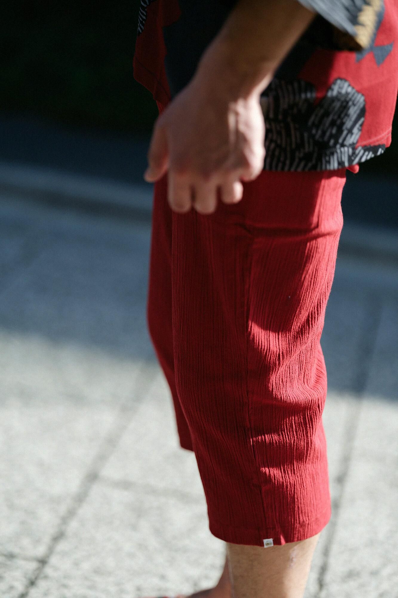 高島縮 20/20 えんゆう穿き／臙脂色（えんじいろ） - SOU・SOU