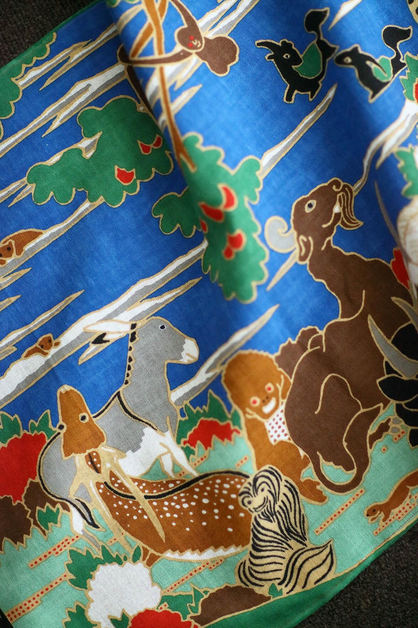 伊勢木綿 textile手ぬぐい／若冲（じゃくちゅう） 鳥獣花木図
