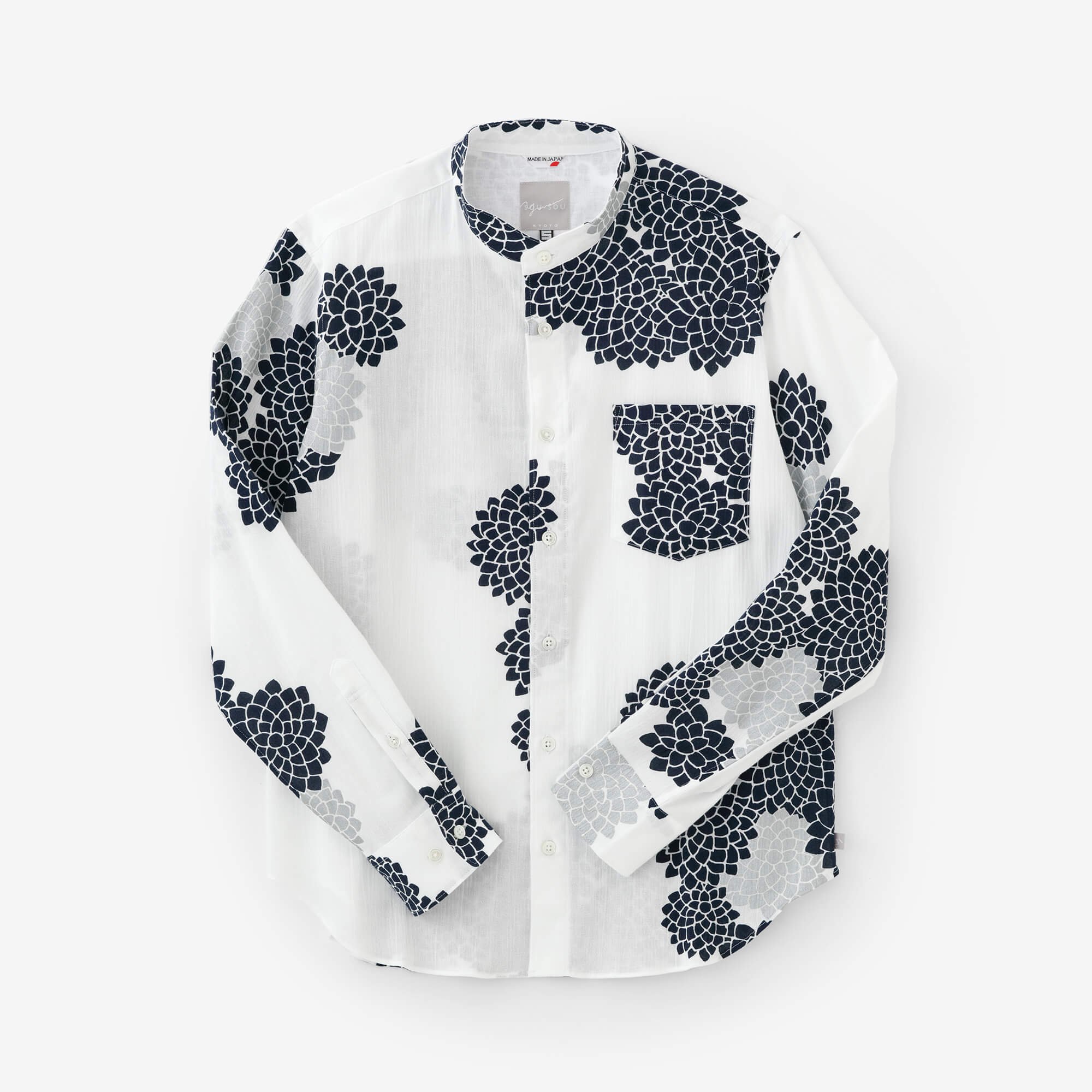 高島縮 20/20 スタンドカラーシャツ／雲間（くもま）に菊 - SOU・SOU netshop　（ソウソウ）　-　『新しい日本文化の創造』