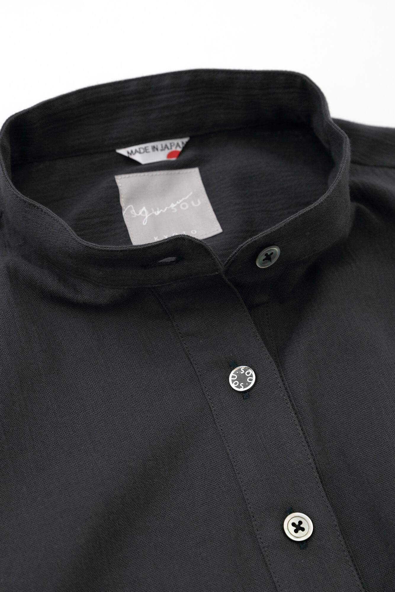 高島縮 20/20 H.N.グランシャツワンピース 6分袖／濃鉛（こい