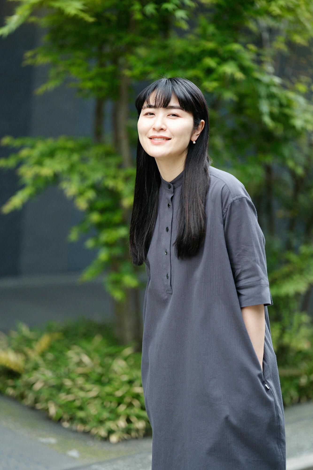 ソウソウ　ゆたかみたてワンピース　Mサイズ 高島縮 20/20 H.N.グランシャツワンピース 6分袖／濃鉛（こい