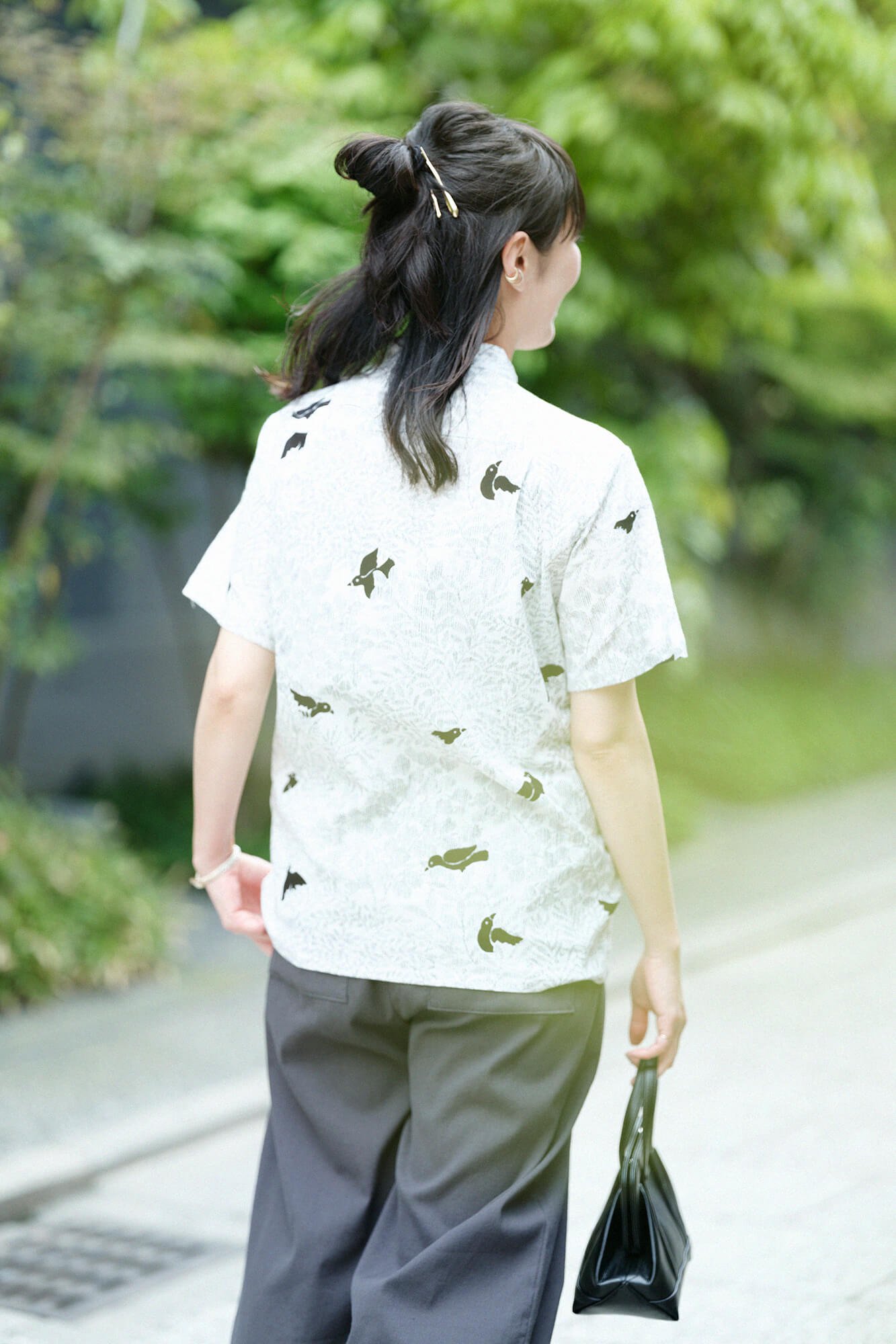 【予約】高島縮 20/20 スタンドカラー半袖シャツ SP／さえずり（※6月上旬発送予定）