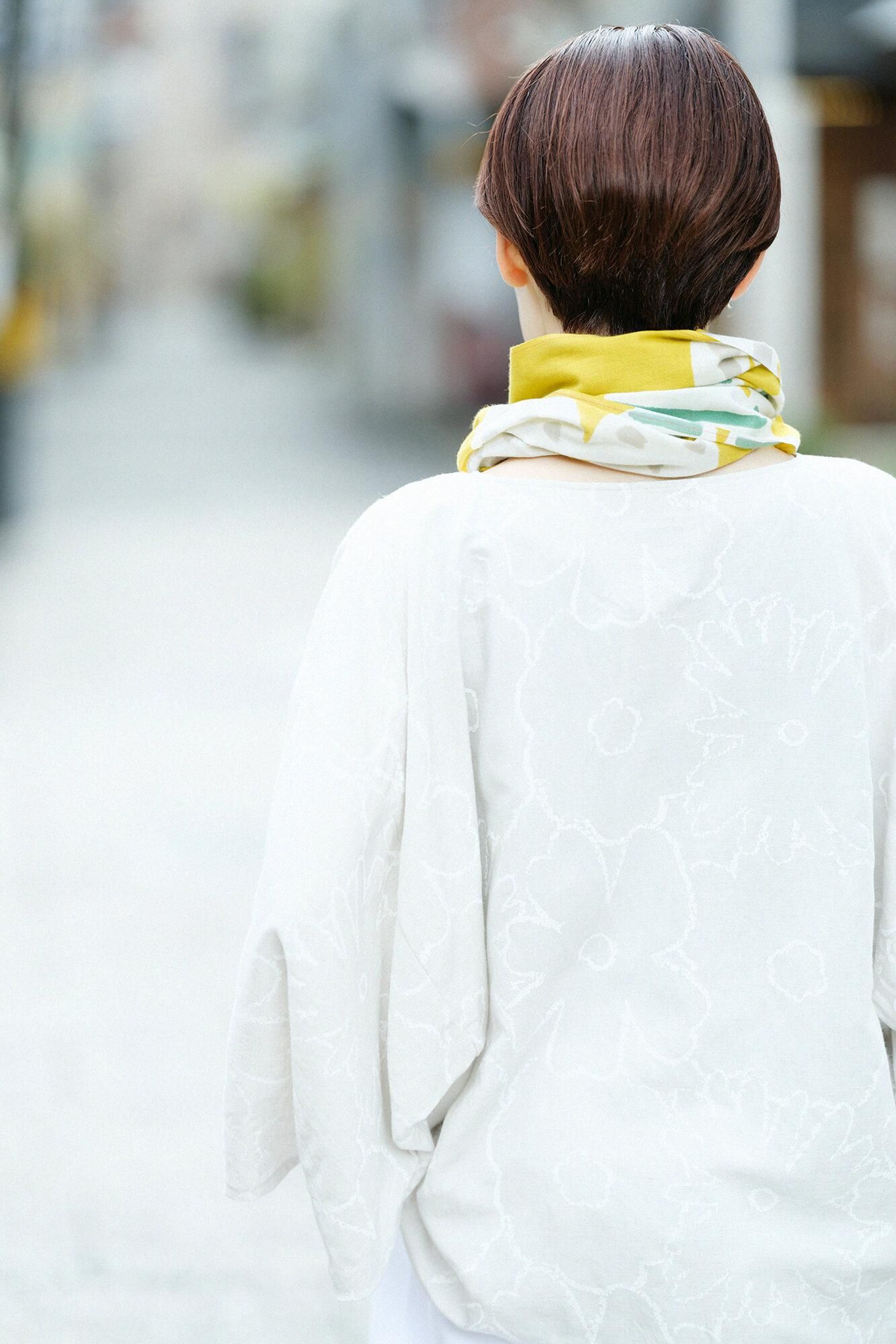 SOUSOU 秋冬　短丈　ウール素材 伊勢木綿 くびまき 短丈／はじける 深支子（こきくちなし