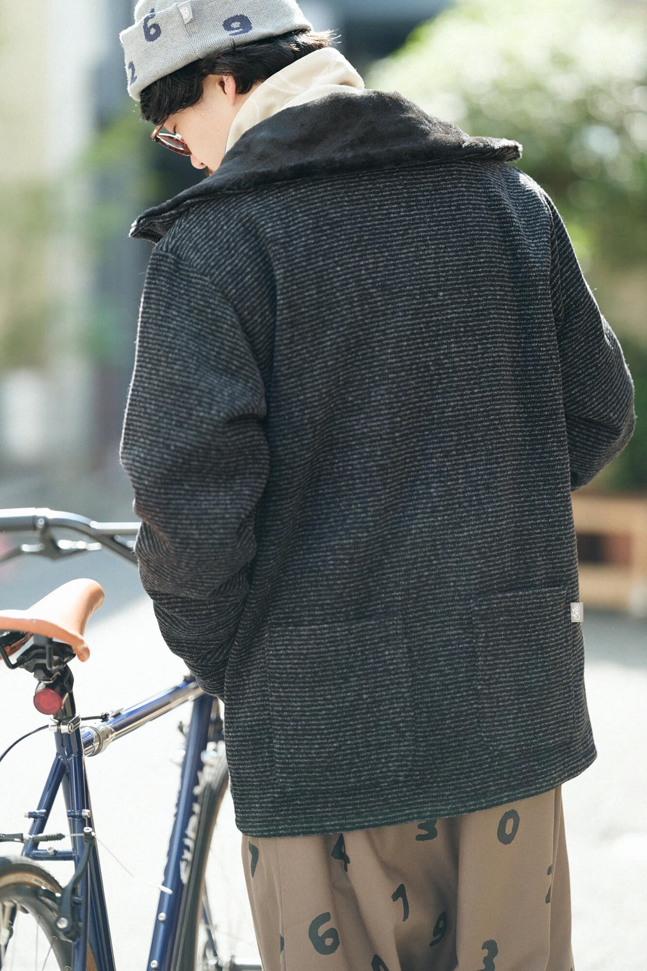 【net限定】イタリアンウール ZIP UP N.W.BIKEブルゾン／ネイビーブラック