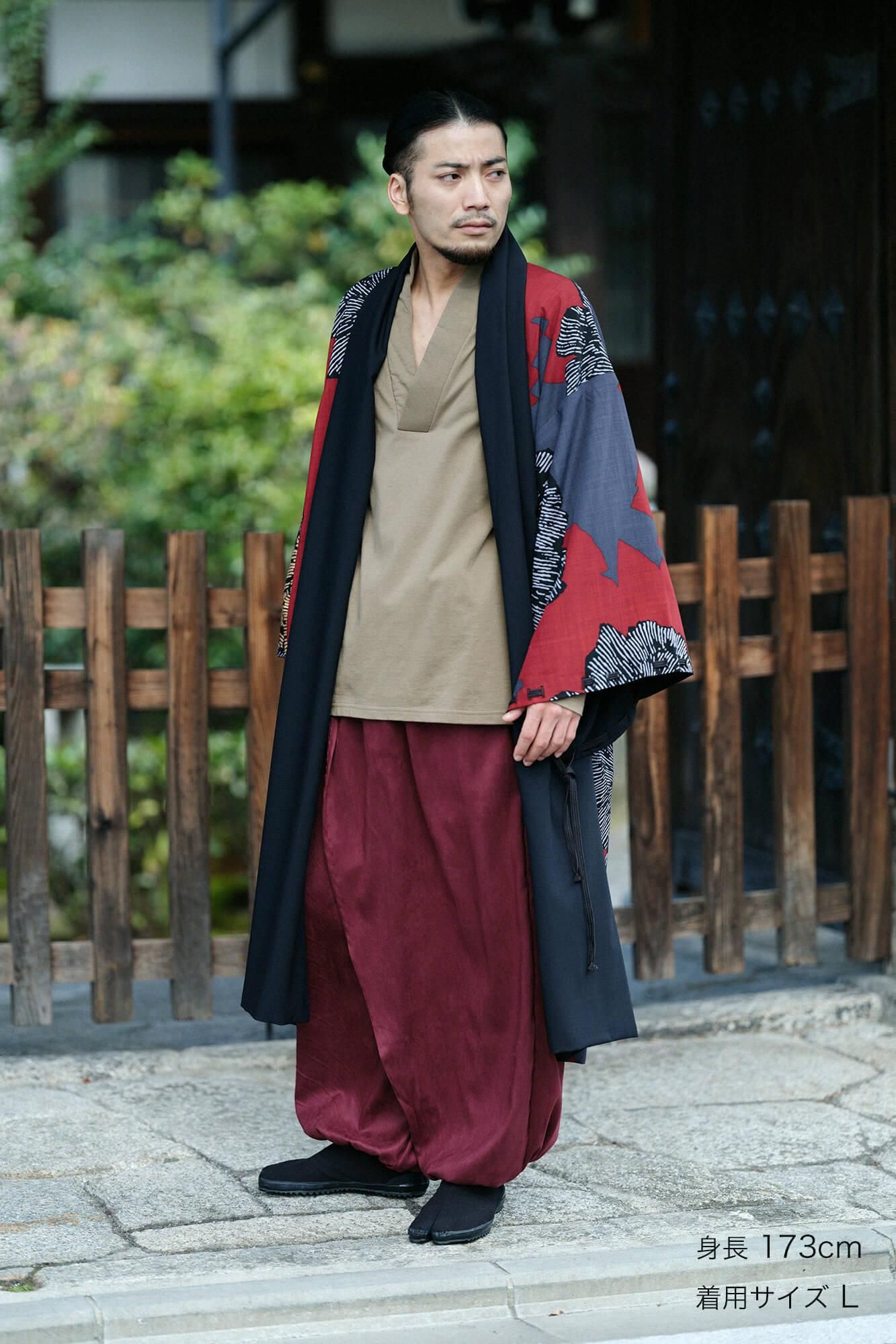 【タグ付新品未使用】ソウソウ　 手柄寛衣下　フェイクヌバック　柘榴色　L タグ付 ソウソウ 手柄寛衣下 フェイクヌバック 柘榴色 L タグ付