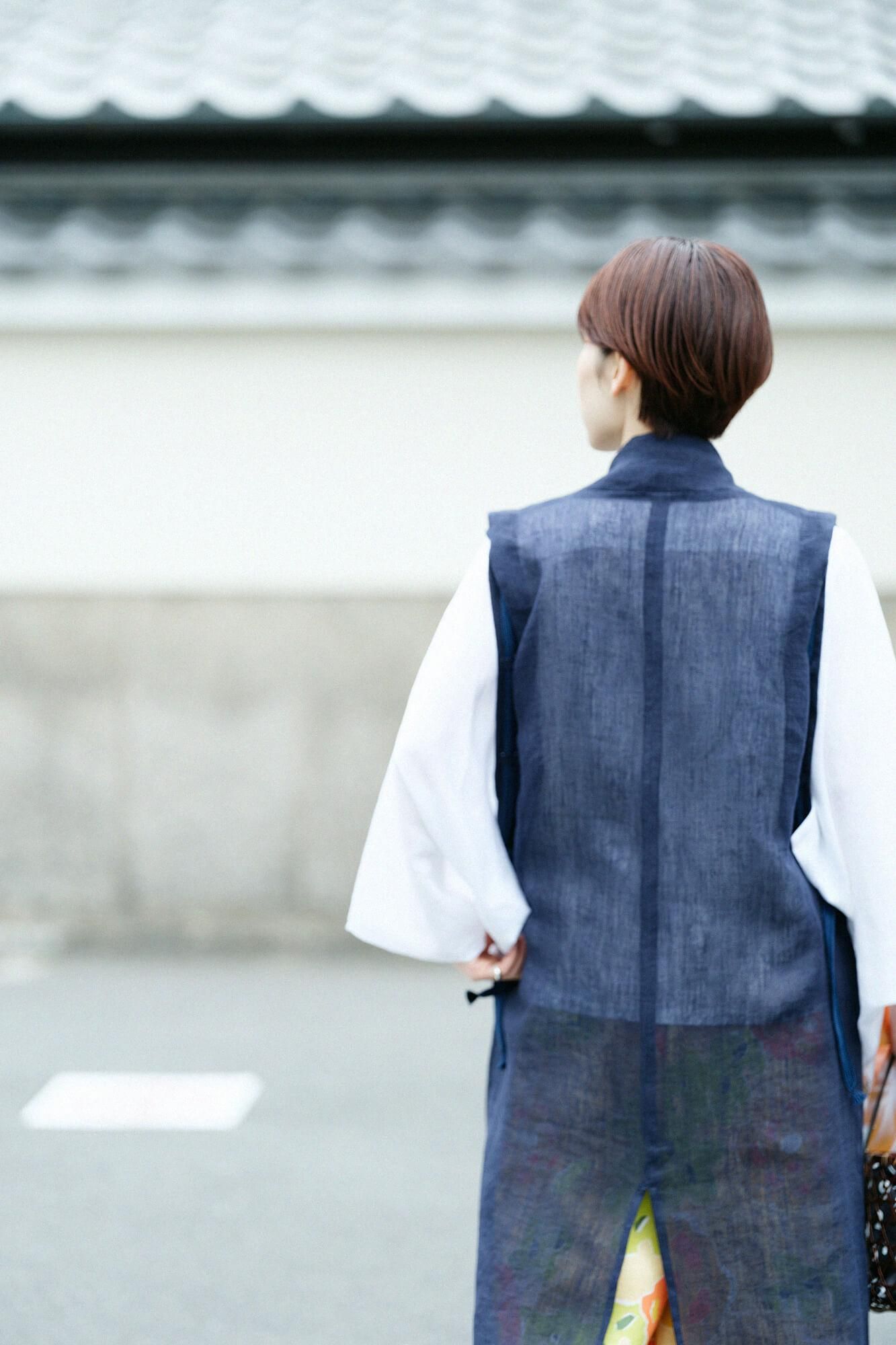 麻和紙 陣羽織（じんばおり） 肩上げ（かたあげ） 長丈（なが