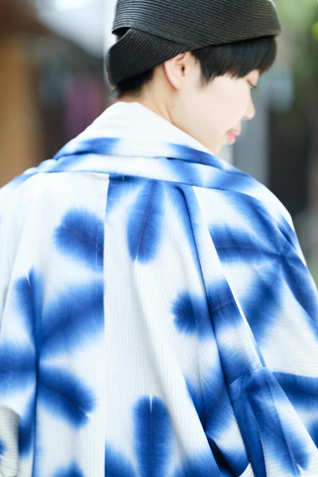 新品未使用♡sou・sou着衣たばた絞り　綿麻　小袖寛衣女Ｍ たばた絞り 麻 小袖莢（こそでさや）／水玉大（みずたまだい