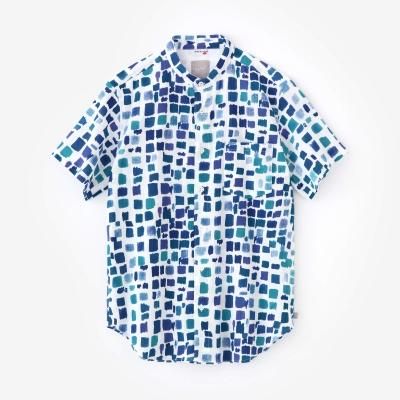 【新品・Мサイズ】 SOU・SOU　高島縮　半袖シャツ　おおらかとりどり 高島縮 20/20 スタンドカラー半袖シャツ／おおらかとりどり