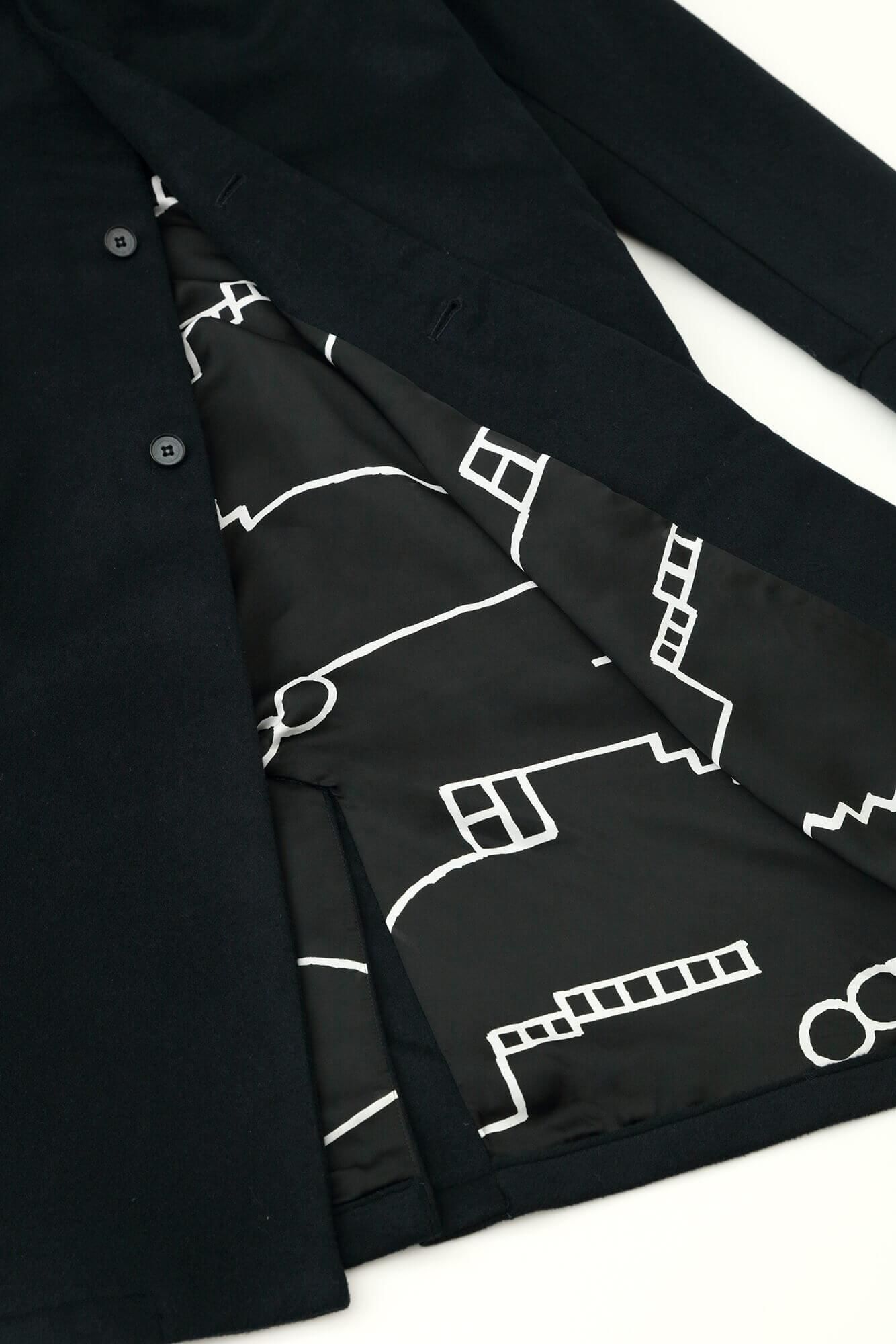 カシミヤ混 梳毛（そもう） スタンドカラー ロングコート／深紺