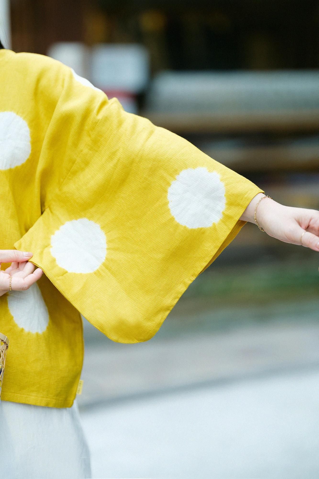 sousou 麻　はつき 近清絞り 麻 はつき／水玉大（みずたまだい） 芥子色（からし