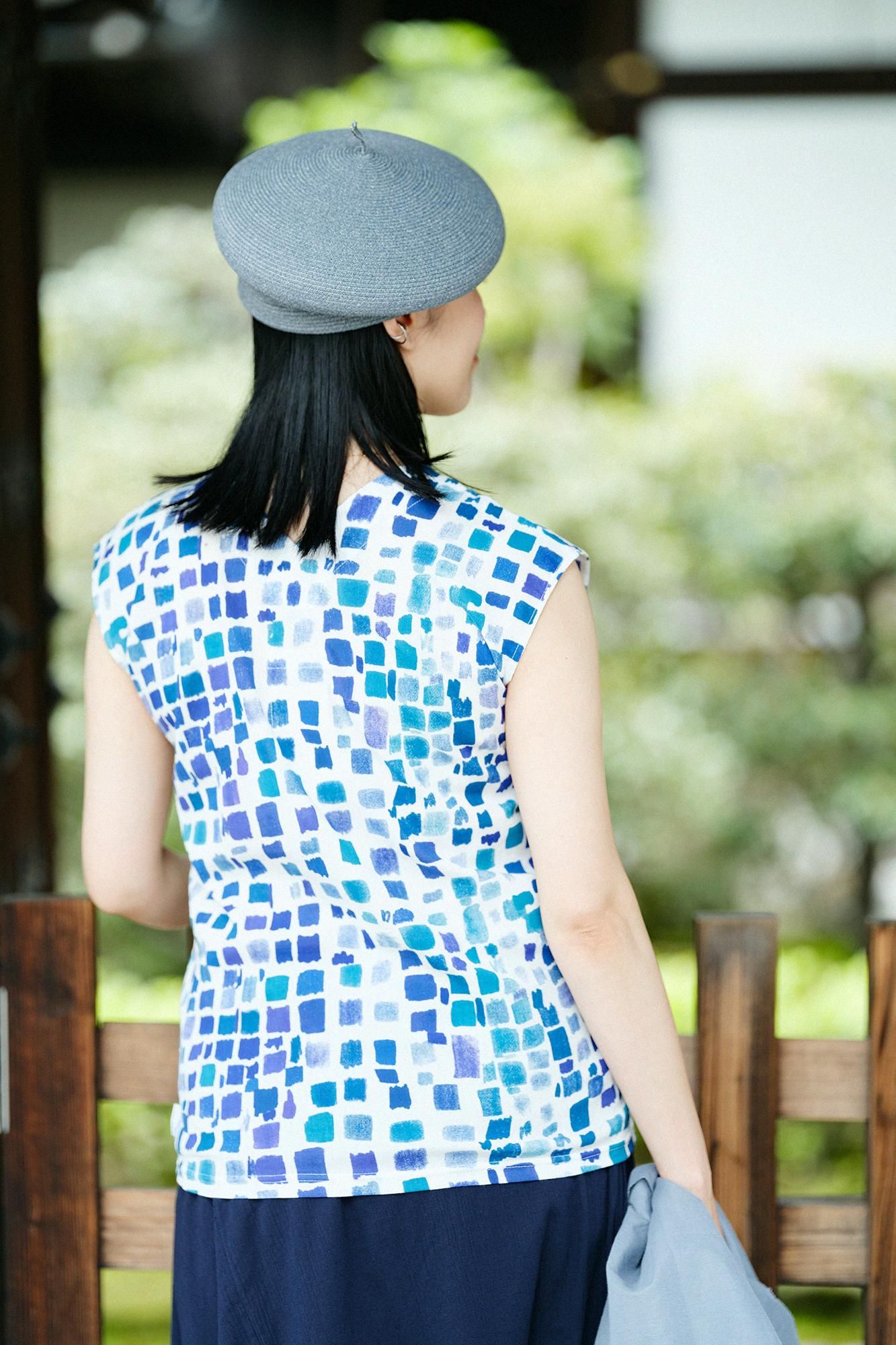 高島縮 40/40 抜衿ジバン／絵具皿（えのぐさら） 水辺色（みずべ
