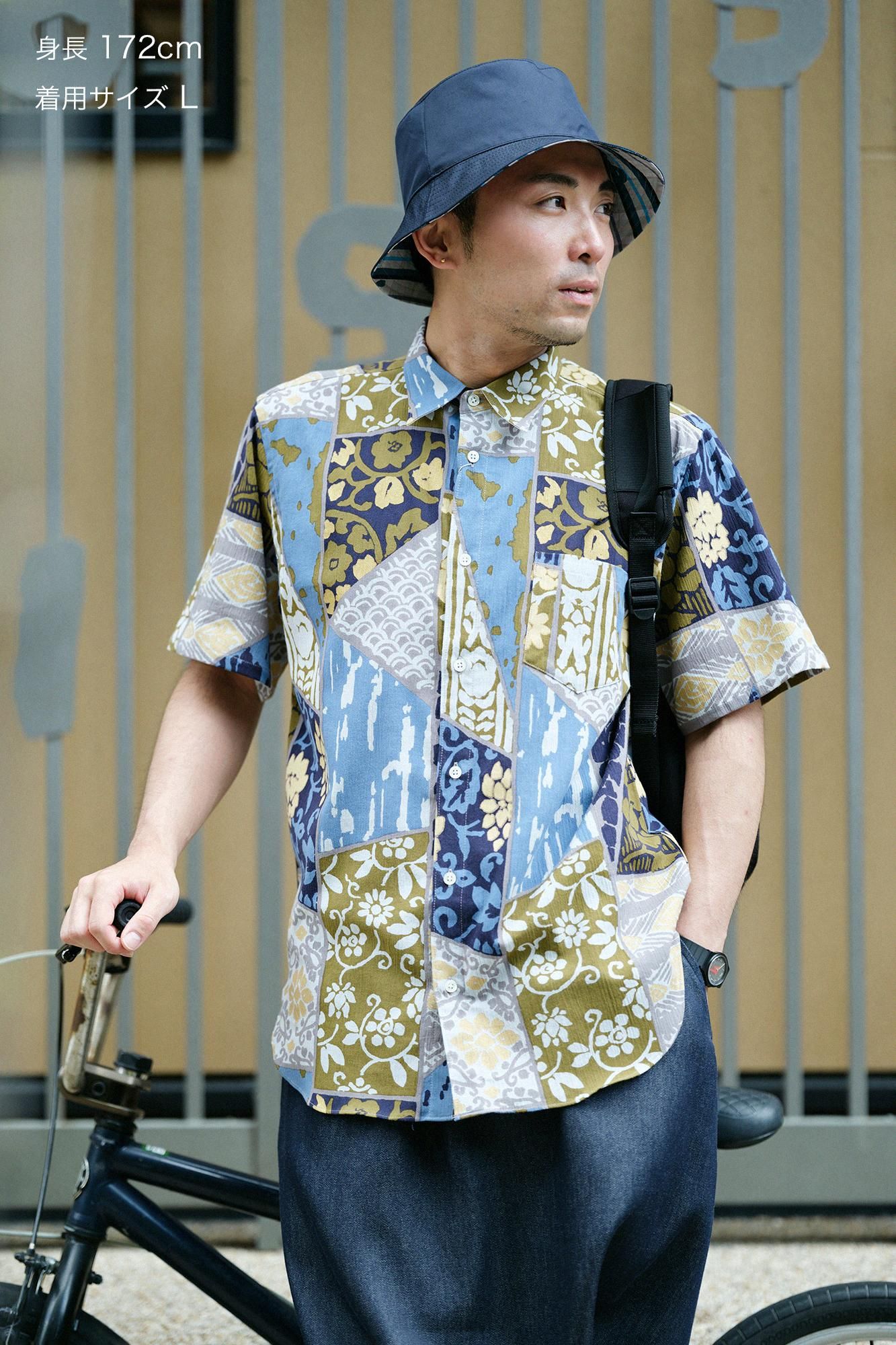 期間限定10%OFF】【net限定】高島縮 20/20 半袖シャツ／金銀襴