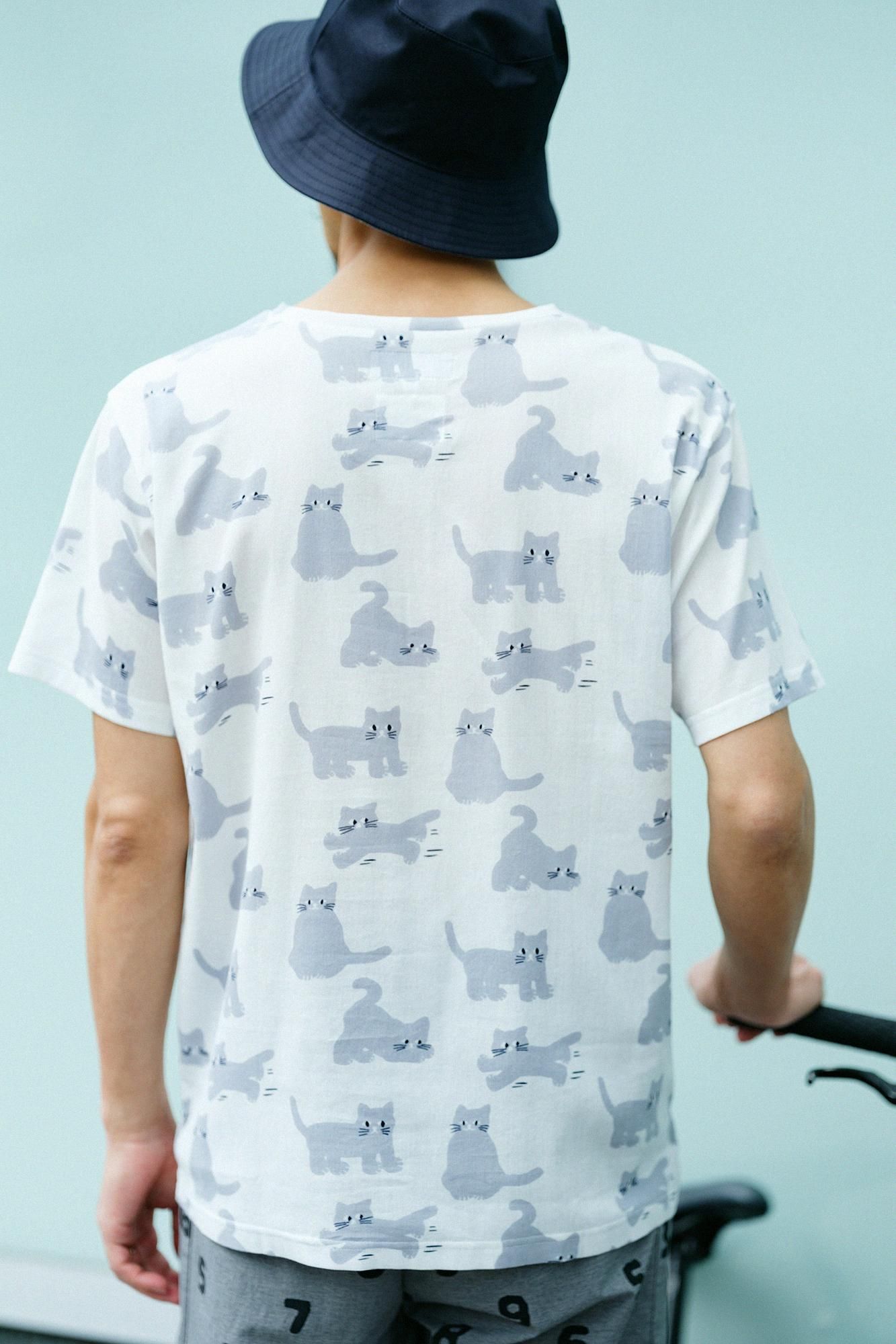 【希少】SOU・SOU 高島縮 20/20 シャツ／ねこ2 高島縮 20/20 スタンドカラー半袖シャツ SP／コネコ まばら
