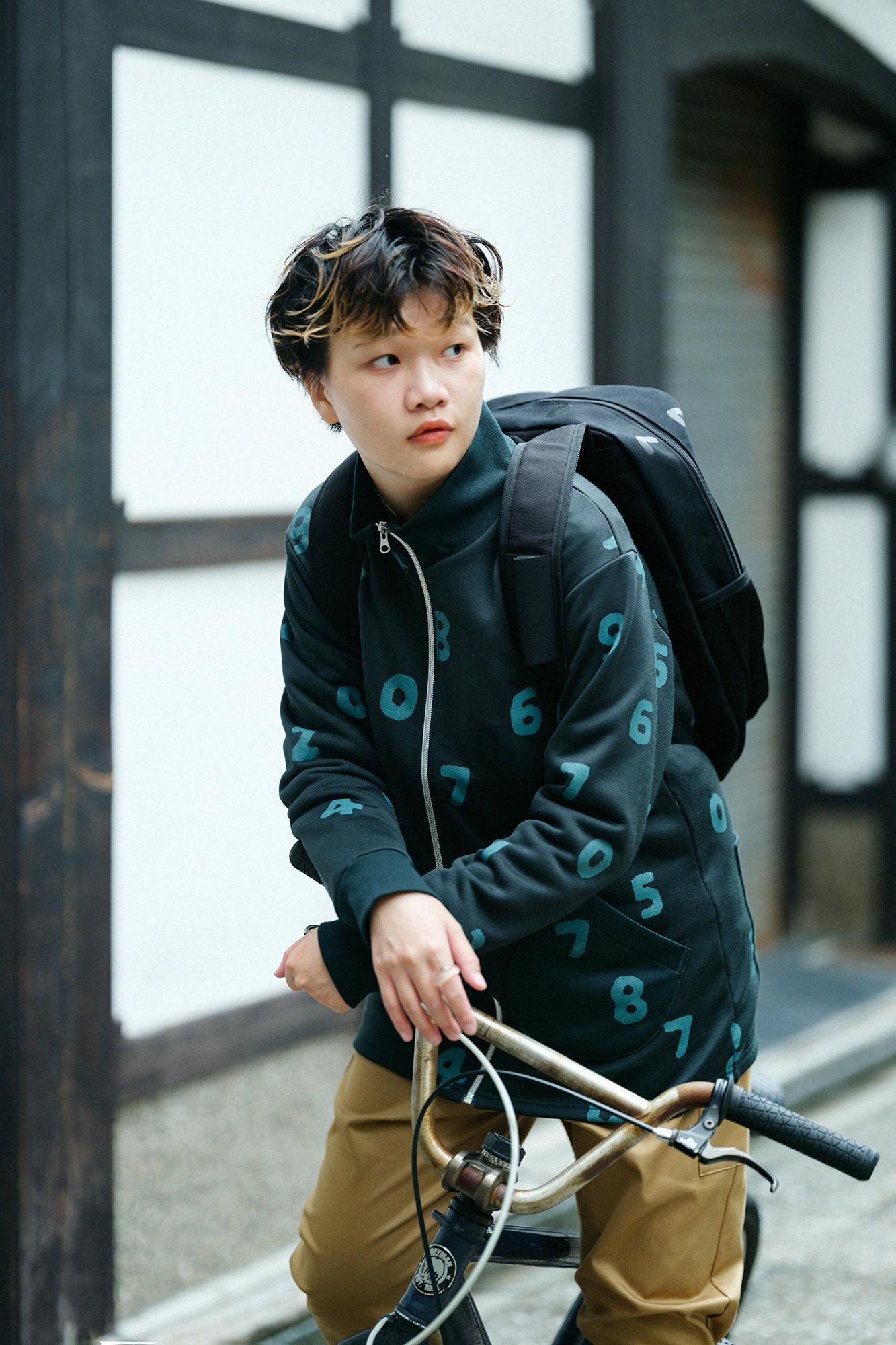 net限定】裏毛 ZIP UP BIKEブルゾン／SO-SU-U 深緑色