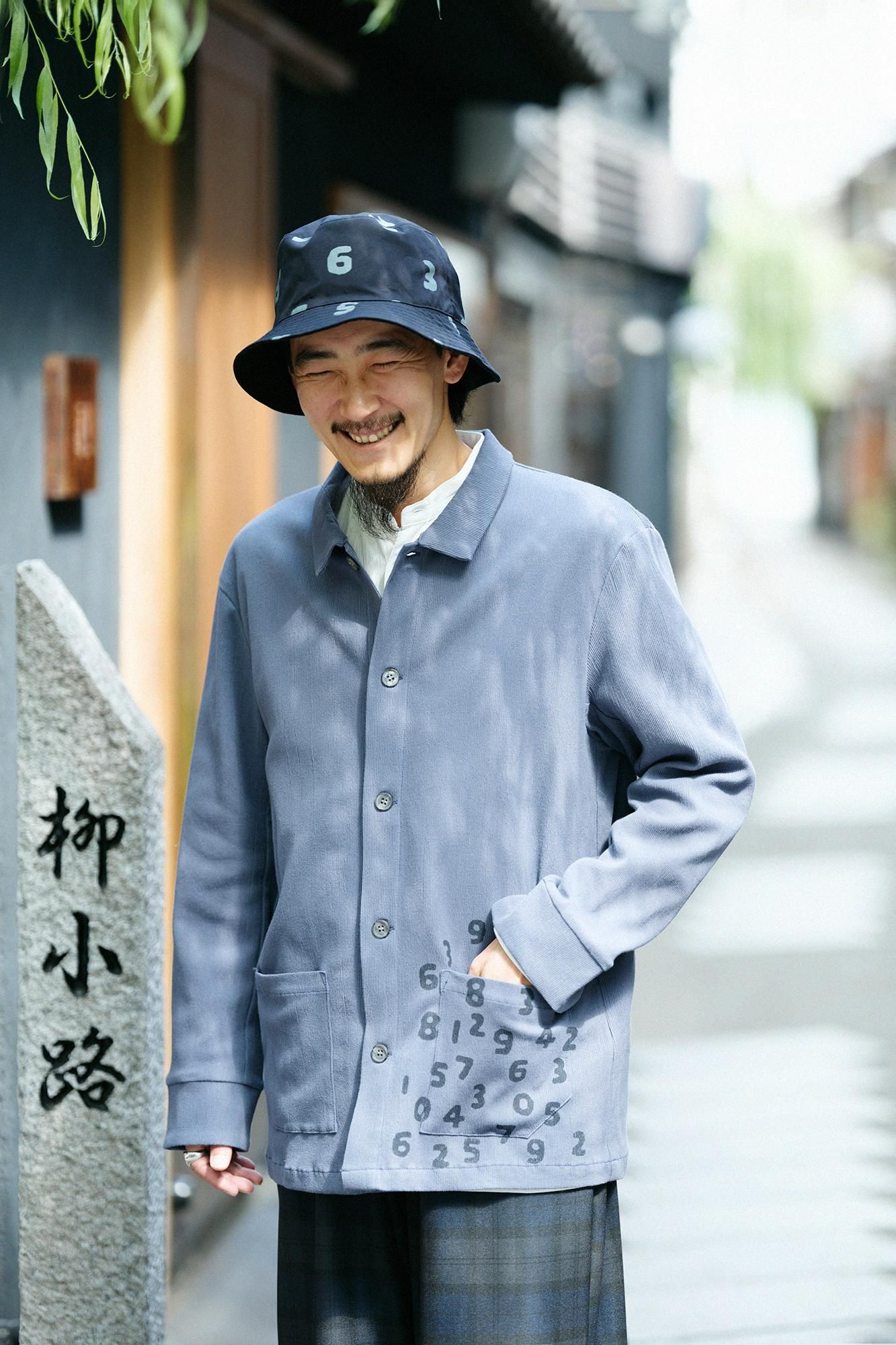 高島縮 20/10 ピケエンボス 衿付ジャケット／貴族鼠（きぞくねず