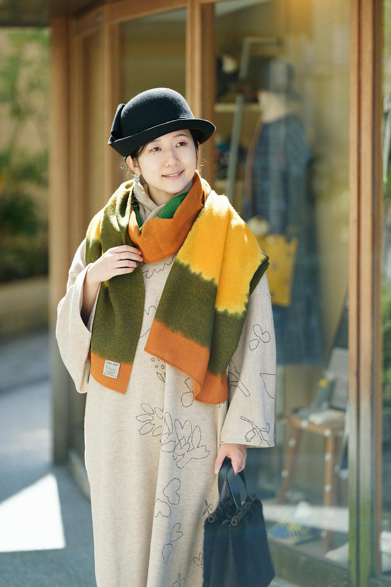 【美品】sou•sou 梳毛圧縮阿弥　半衿薙刀長方形衣 net限定】梳毛阿弥（そもうあみ） 衿巻薙刀長方形衣（えりまき