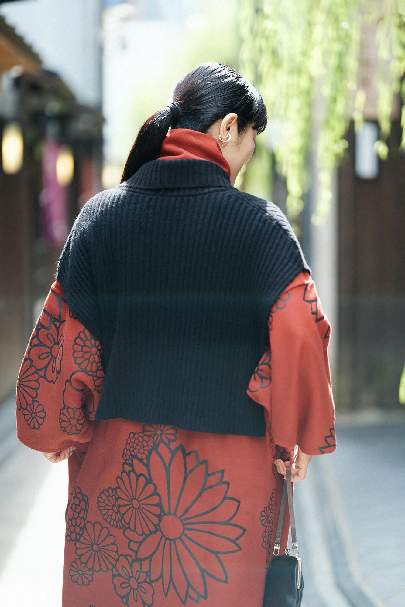 SOU・SOU ソウソウ　深喜 カシミヤ混 きさらぎ 短丈／濡羽色 SOU・SOU×ALPHA カシミヤ混 背子（はいし） 畝（うね）／濡羽色