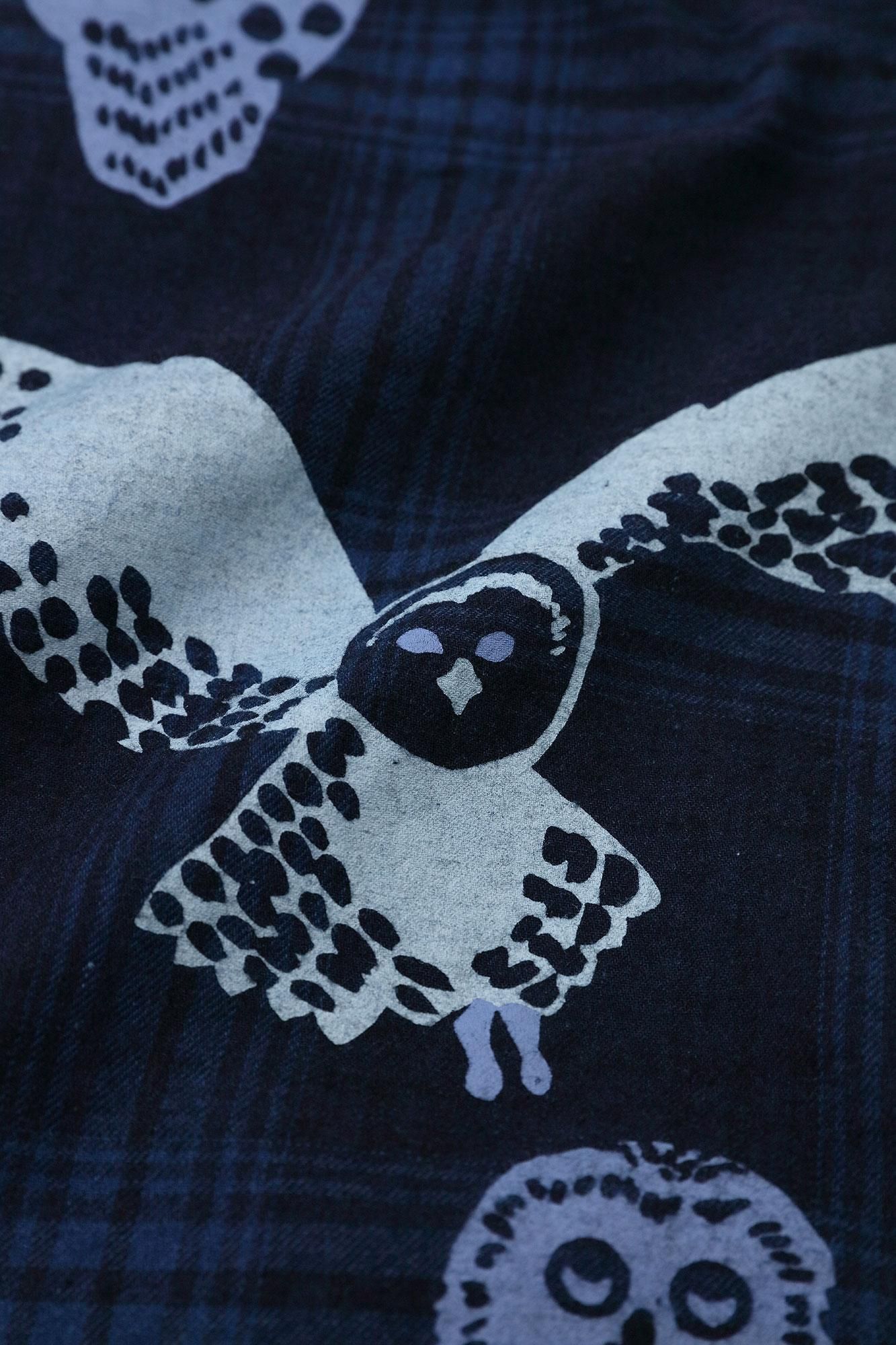 【piccolo】sousouソウソウ長袖シャツ（ふくろう） インディゴネルチェック スタンドカラーシャツ SP／ふくろう - SOU