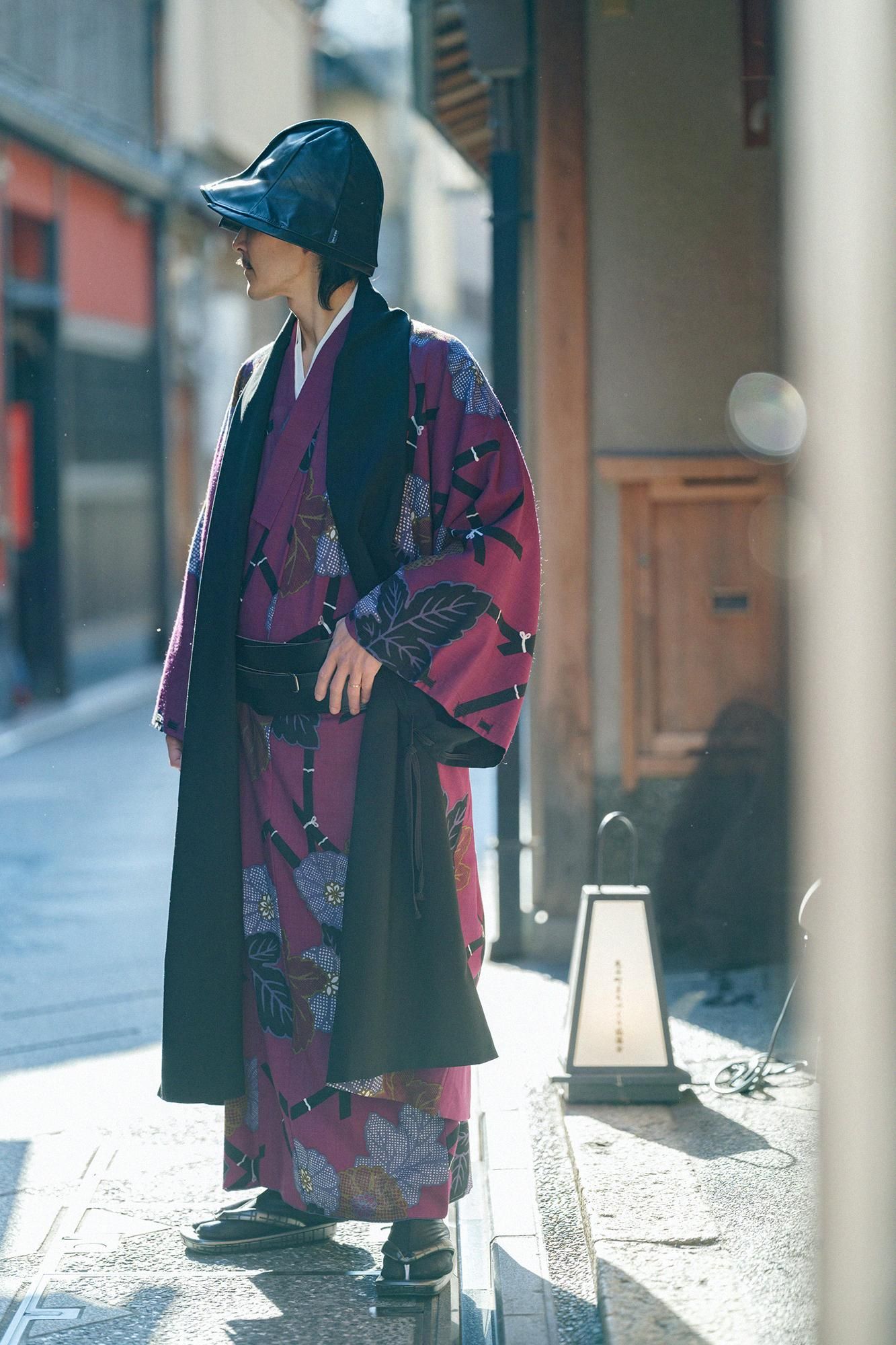 SOU•SOU モスリン　宮中袖　袷　濃紺×菊づくし お仕立て付き】モスリン 着物（総裏仕立て）／籬菊模様（まがき