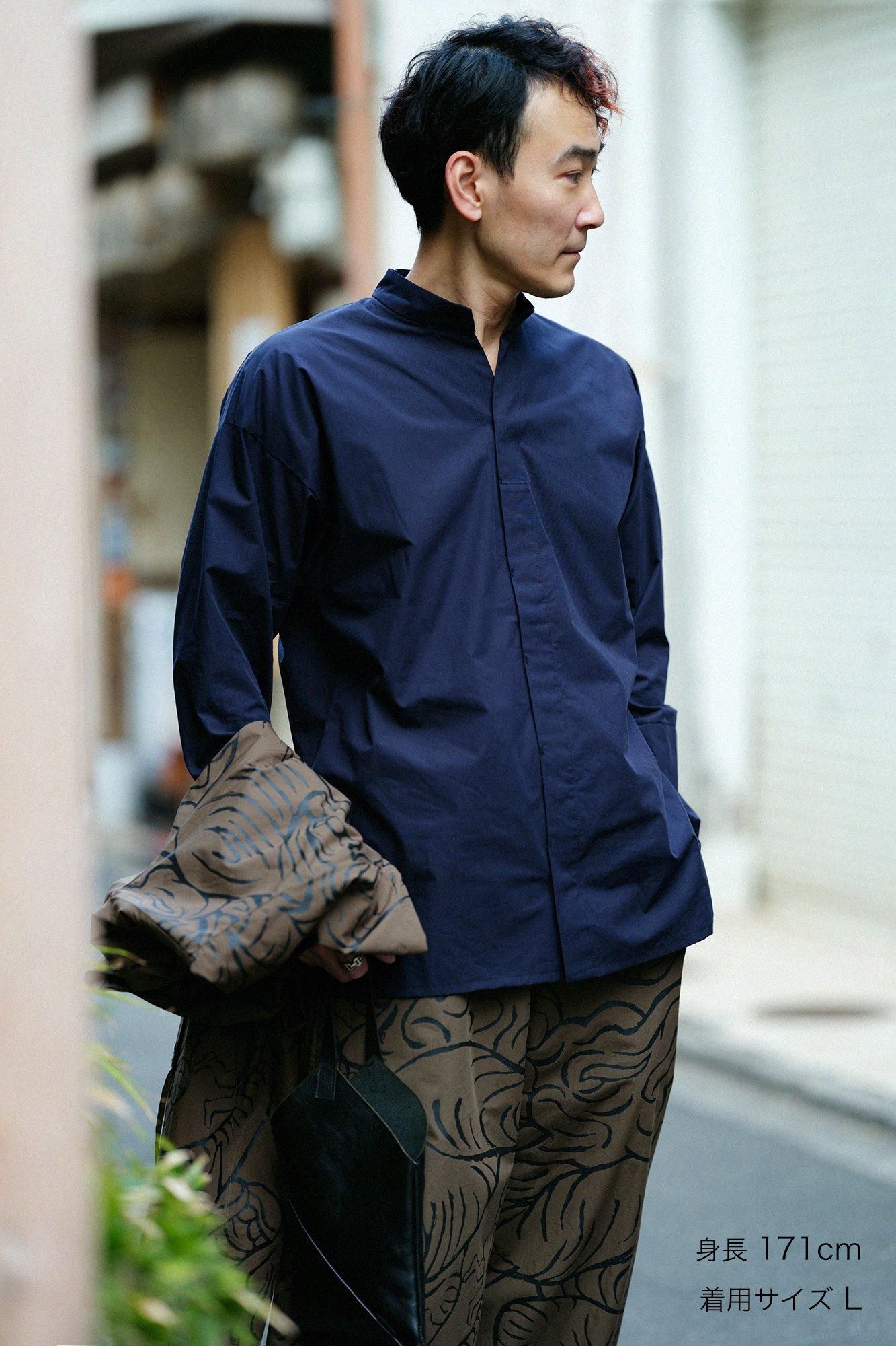 SOU・SOU 　立衿 筒袖襯衣 高島縮 20/20 立衿（たちえり） 筒袖襯衣（つつそでしんい）／濡