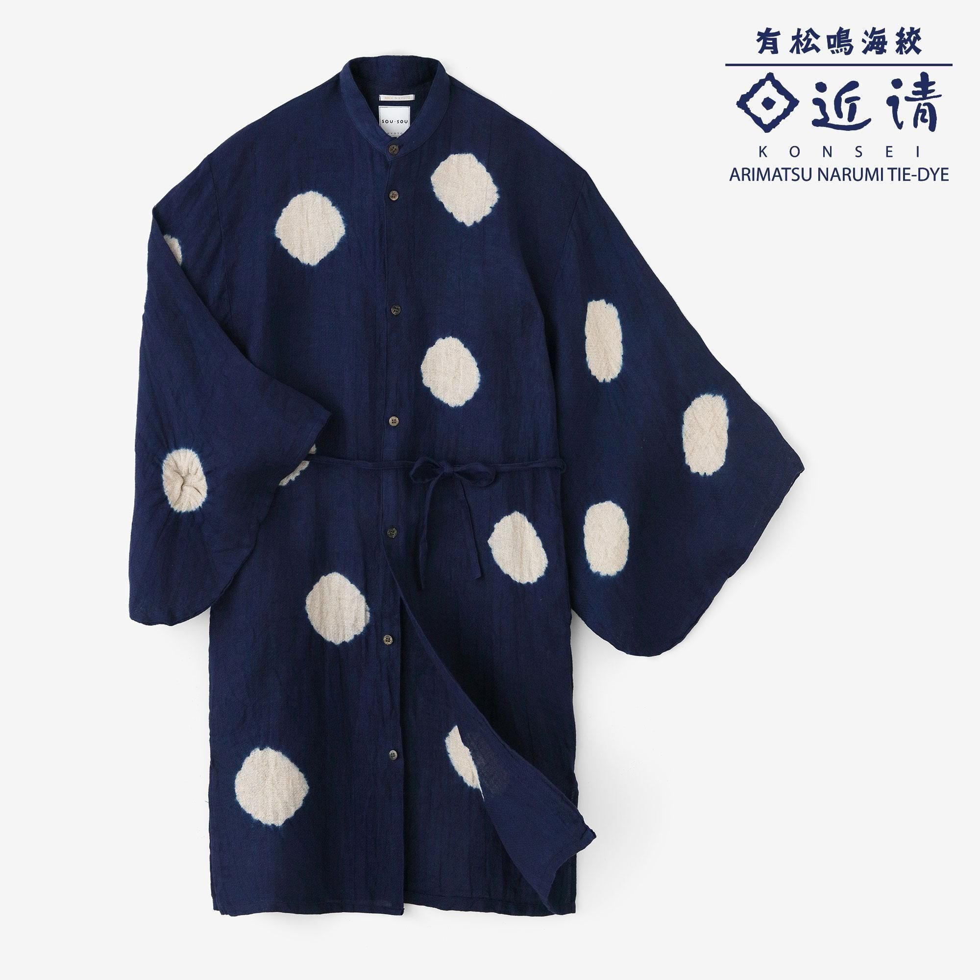 ＳＯＵ・ＳＯＵ　薙刀かり衣 水玉大 孔雀緑×つくも ワンピース 予約】たばた絞り 薙刀四角衣（なぎなたしかくい）／水玉大