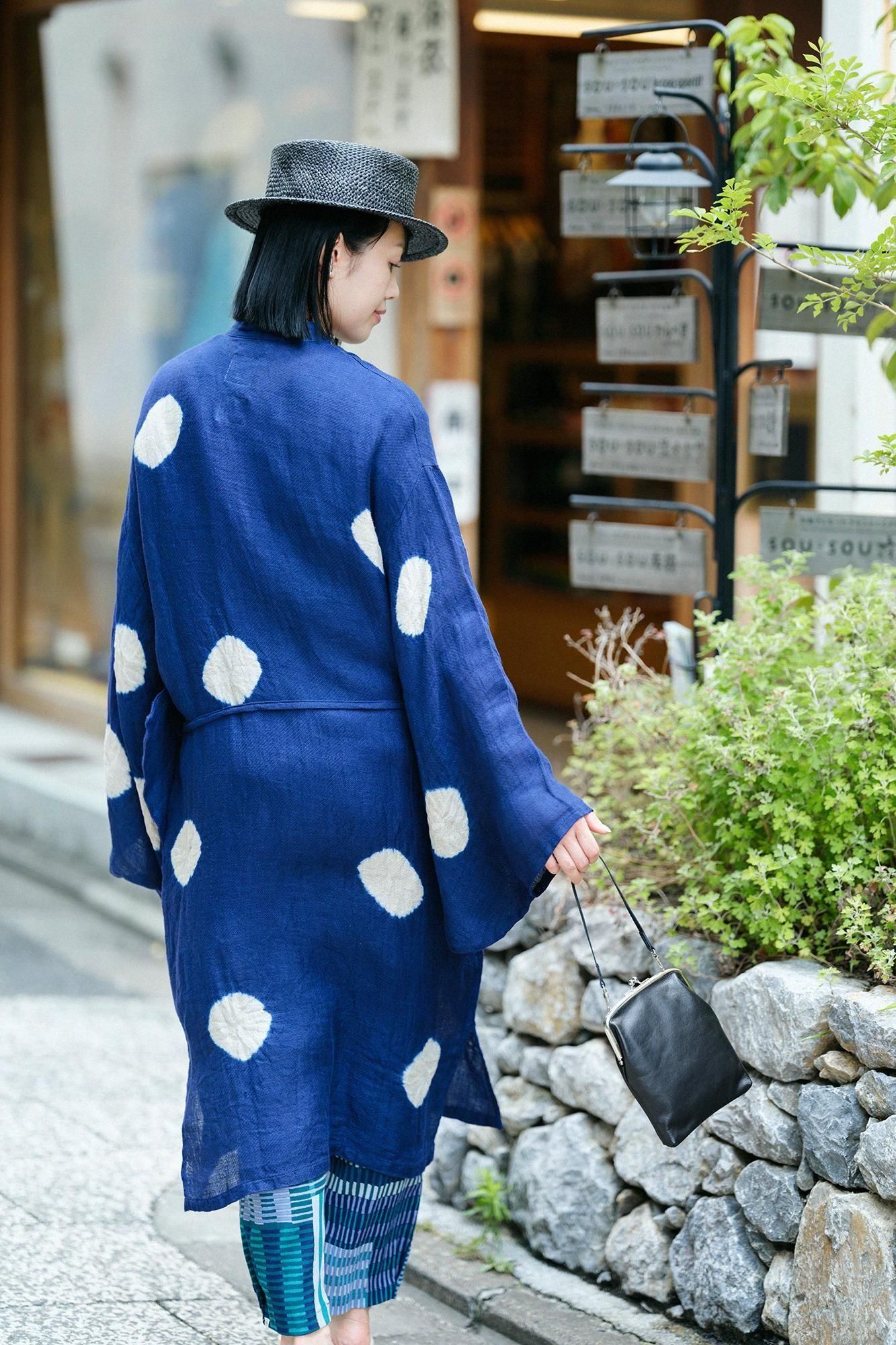 SOUSOU ソウソウ 薙刀かり衣　濃紺　Mサイズ 近清絞り 麻 薙刀かり衣（なぎなたかりごろも）／水玉大（みずた