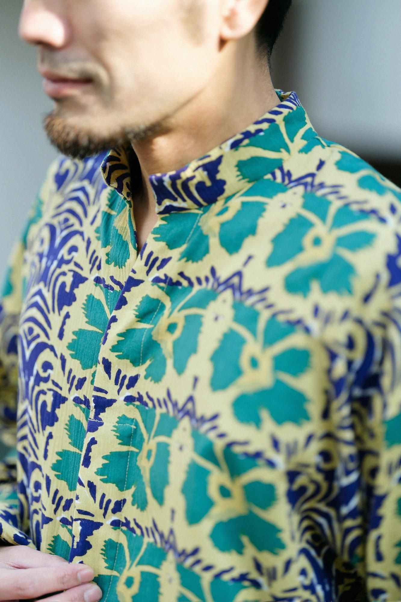 高島縮 20/20 立衿（たちえり） 筒袖襯衣（つつそでしんい）／唐