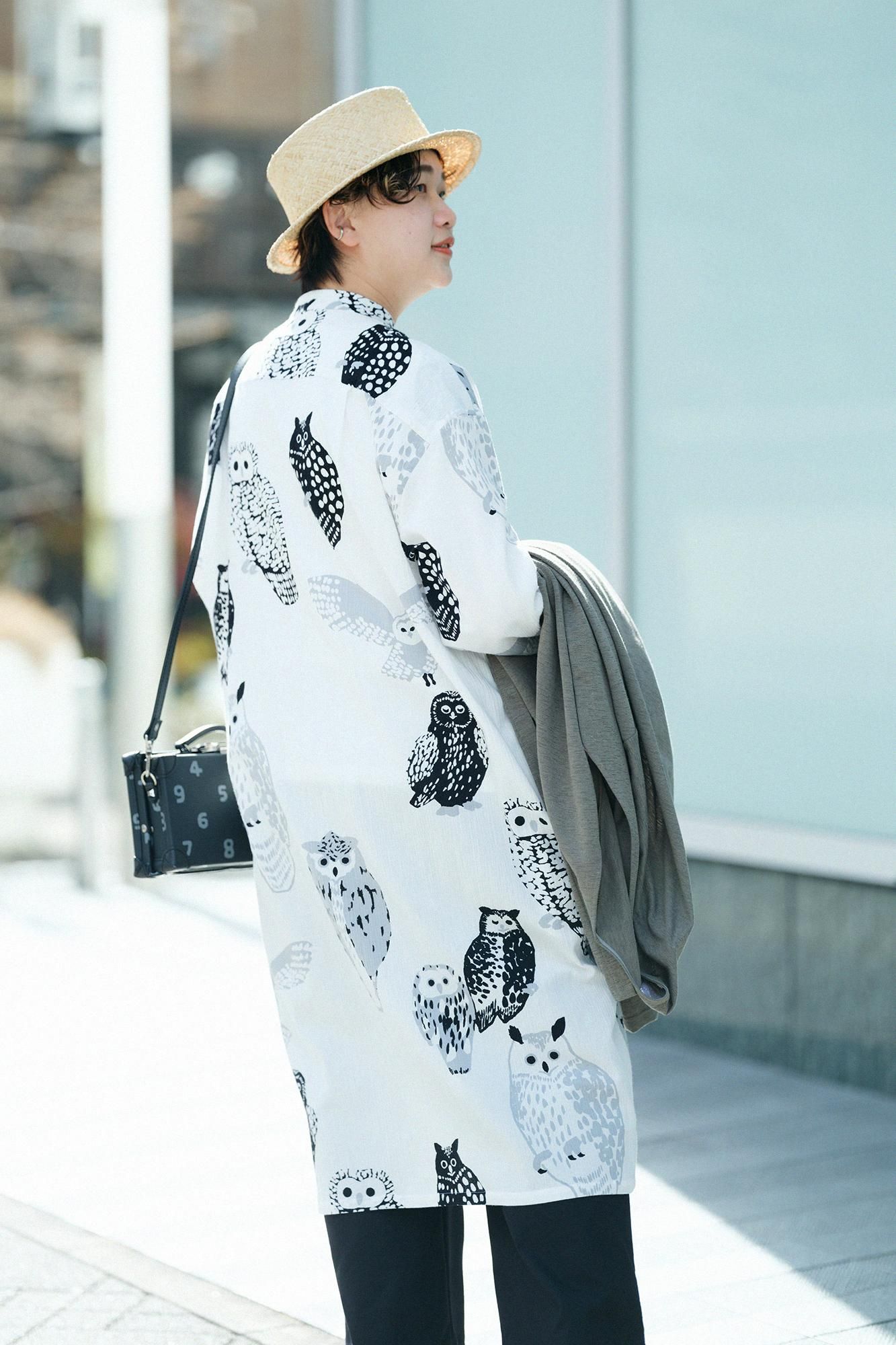 SOUSOU KYOTOフクロウ長袖ブラウス SOUSOU KYOTOフクロウ長袖ブラウス 高島縮 20/20 グランシャツ