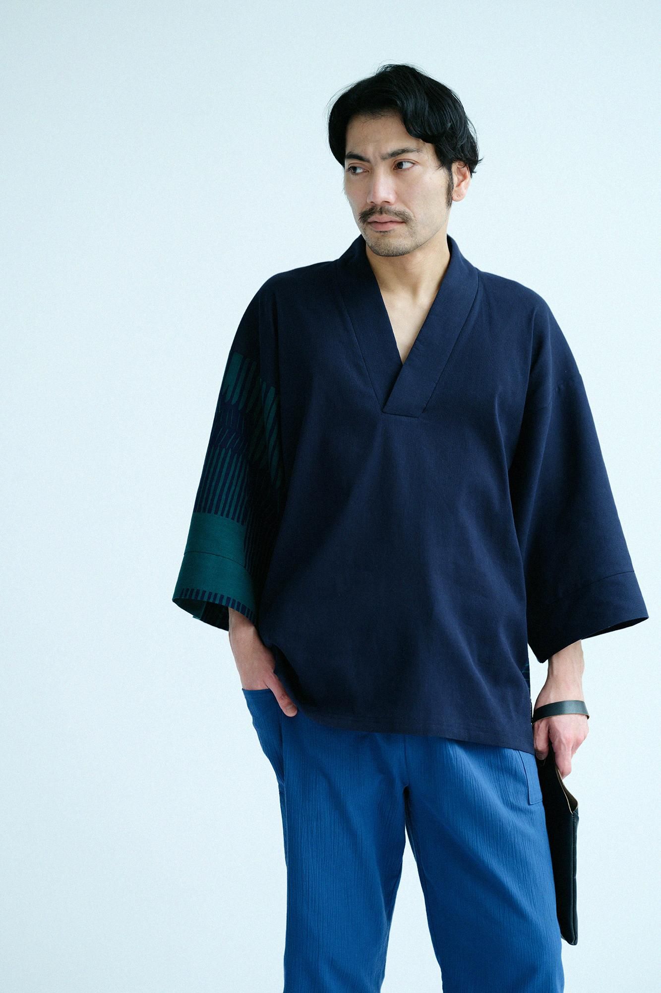 SOU・SOU 青 高島縮 風靡　長風靡　紺碧　ブルー　メンズ 高島縮 20/20 長風靡（ながふうび）／紺碧（こんぺき） - SOU
