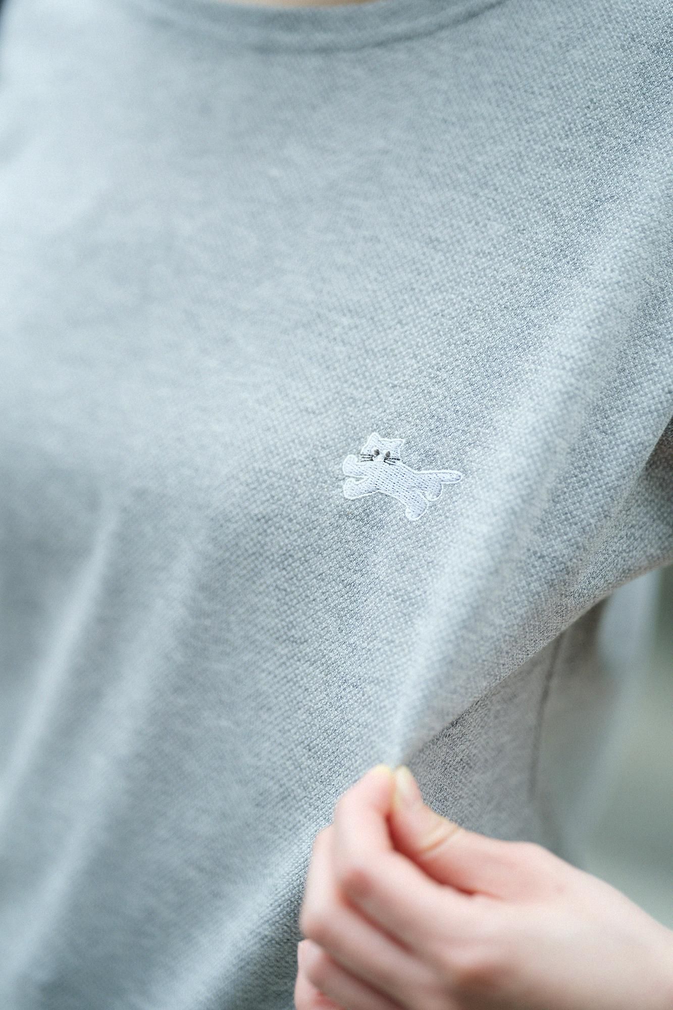 グレー色 nowos モヘアガウン カノコニット 型ぬきTシャツ／アッシュグレー×アイボリー - SOU