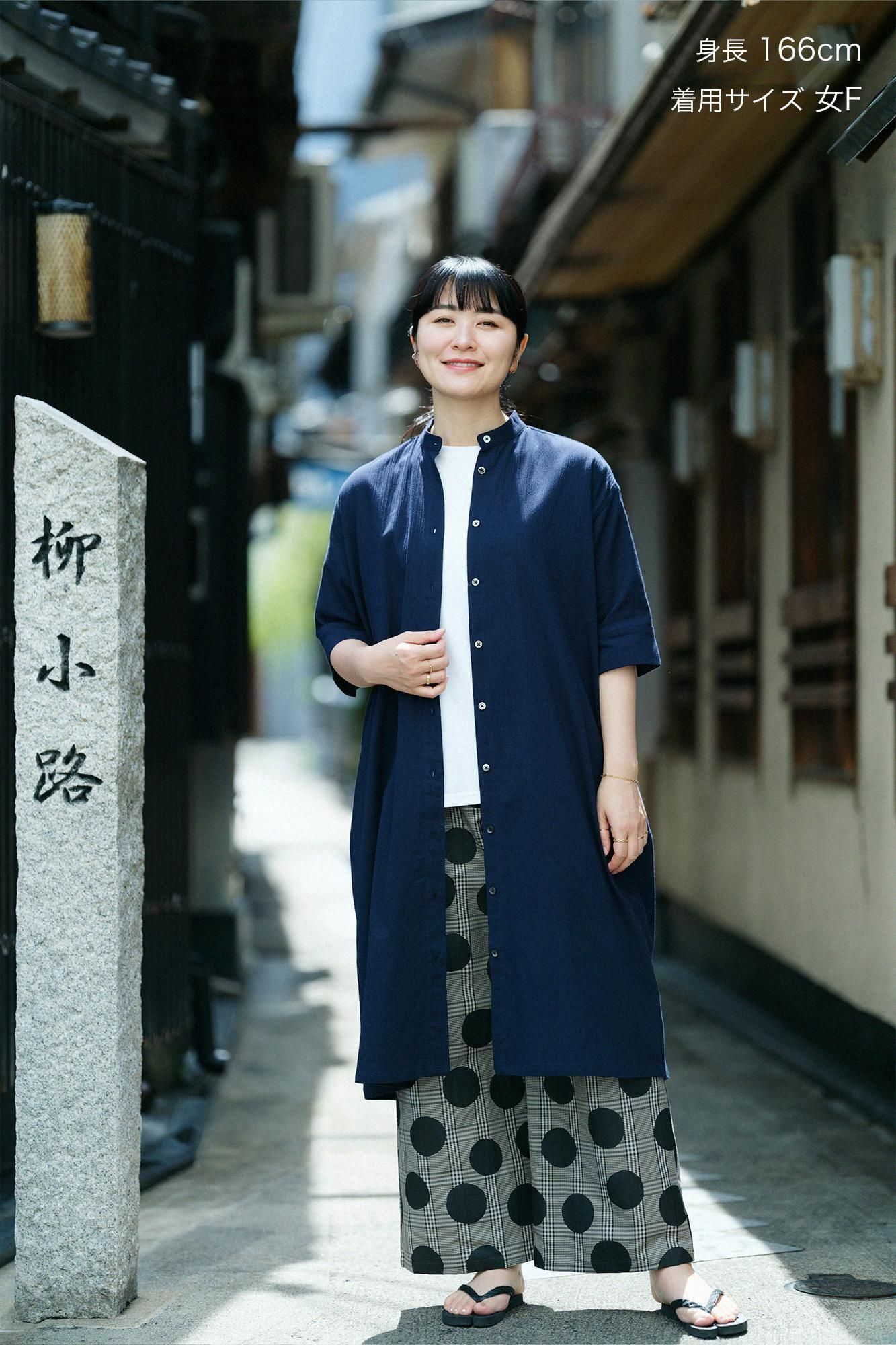 予約】高島縮 20/20 グランシャツワンピース 6分袖／留紺（とめ