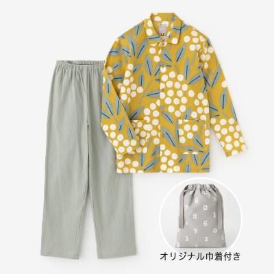 高島縮20/20 Vネック テキスタイルパジャマ/ふくろう×濡羽色 高島縮20/20 Vネック テキスタイルパジャマ/ふくろう×濡羽色