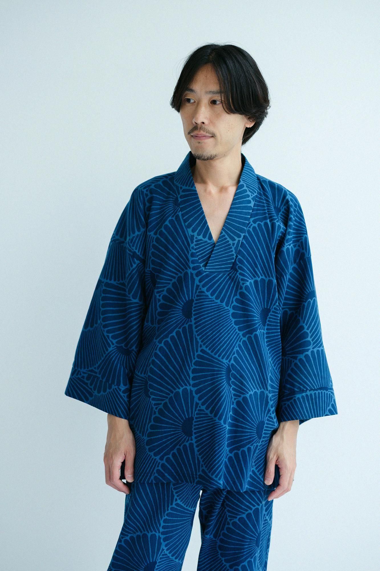 ソウソウ　一回着　高島縮　富士　菊扇　ブラック 高島縮 40/40 薙（なぎ）ジバン／菊扇（きくおうぎ） - SOU・SOU
