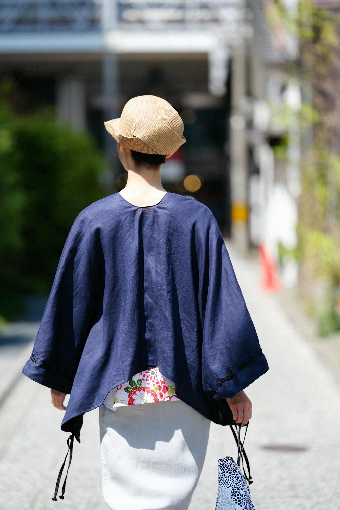 麻 きさらぎ 袖括り（そでくくり）／濃紺（のうこん） - SOU