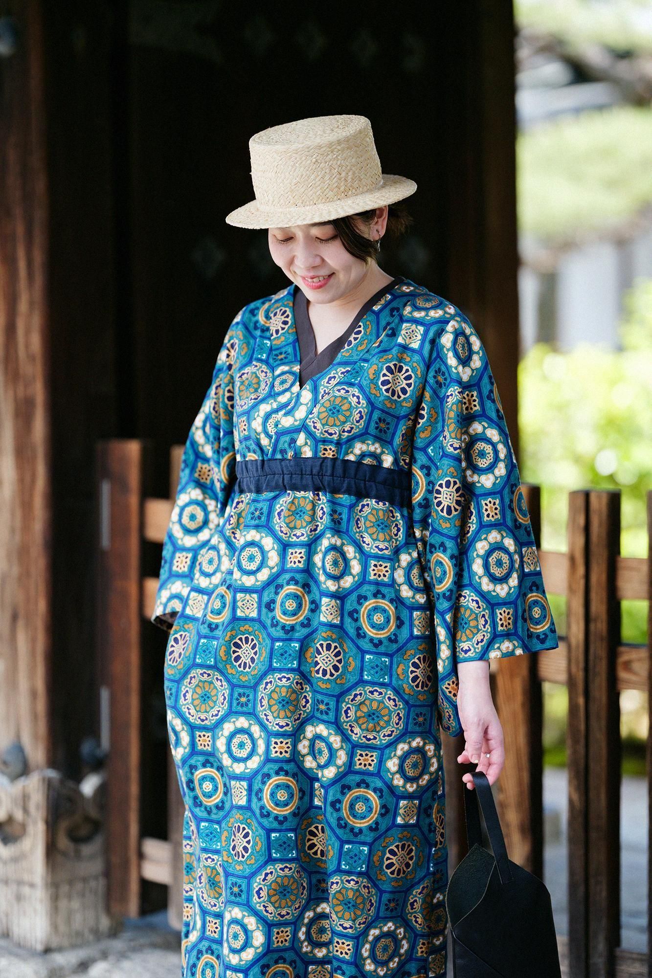 sousouソウソウ 花柄 ワンピース 南天 みたて衣 浴衣 着物